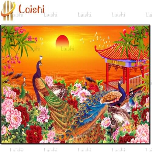 Sunrise peacock, landscape Diamond Painting Diamond Embroidery All Drill Rhinestone Mosaic Picture by numbers hobby gift custom