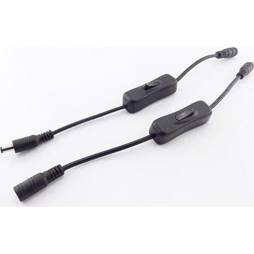 DC Power Switch Cable 5.5 X 2.1mm DC Power Connector Male Plug to Female Adapter Black DC5-24V V27