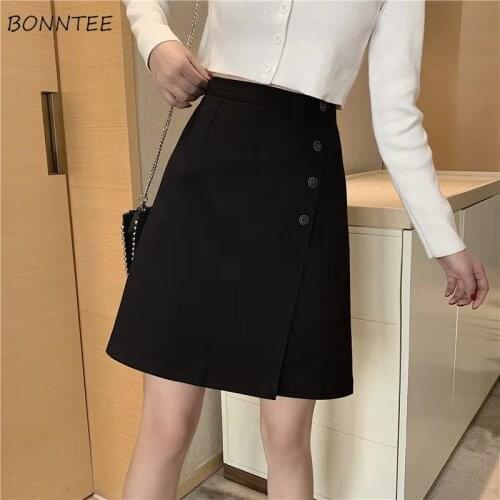 Women Skirts Large Size 4XL Solid Button Knee-length Elegant Office Lady Business Temperament Korean Style Trendy Females Summer