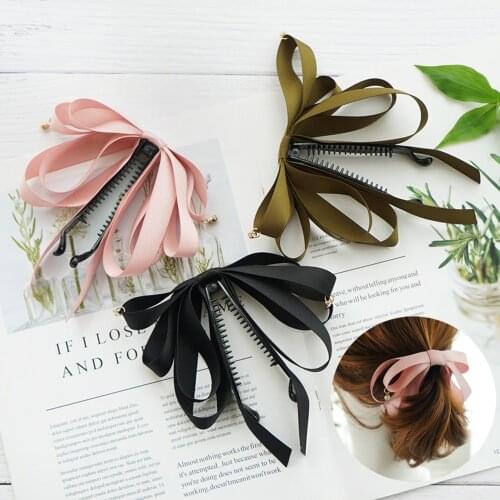 New Korea Style Sweet Hairpin Cute Ribbon Bow Rhinestone Banana Hair Clip Women Fashion Hair Accessories Hair Styling Tools Diy