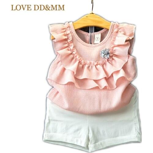 LOVE DD&MM Girls Clothing Sets 2020 Summer Kids Chiffon Sleeveless Shirts Matching Corsage + Short Pants Suits Children Clothes