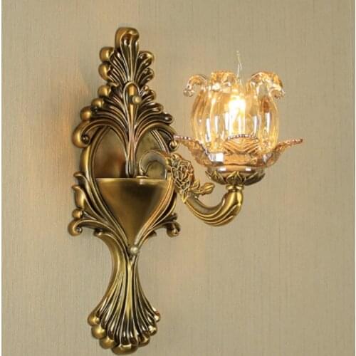 Gold Bronze crystal wall lamp European living room background lamp bedroom bedside lamp Restaurant corridor aisle stairs light