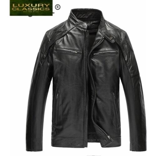 100% Real Cow Winter Leather Jacket Men Streetwear Mens Clothing Business Casual Mens Natural Genuine Leather Coat 001