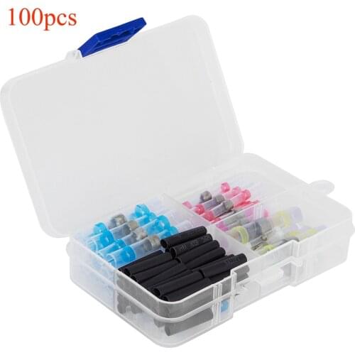 100Pcs Heat Shrink Butt Wire Connectors Terminals Plastic Waterproof Automotive Copper Connectors Splice