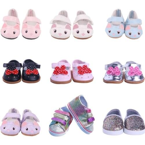 7cm Cute Doll Shoes Bow Cartoon Cat Pattern Shoes For 18 Inch American And Baby New Bron Dolls Toy , Baby Birthday Festival Gift