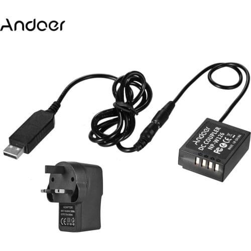 Andoer 5V USB to NP-W126 Dummy Battery Pack DC Coupler with Power Adapter for Fuji Cameras X-A1/X-A2/X-A3/X-E1/X-E2/X-M1/X-Pro