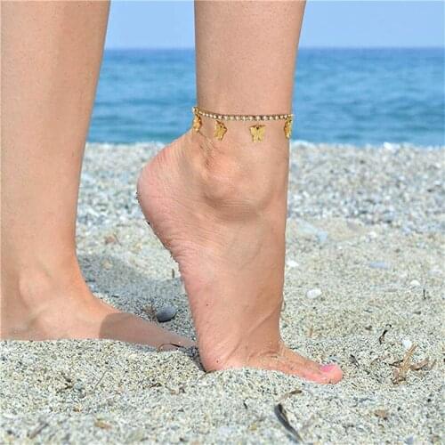 Golden Butterfly Anklet Gold stainless steel Ankle Bracelet Boho Beach Anklets for Women Sandals Foot Bracelets Female Jewelry