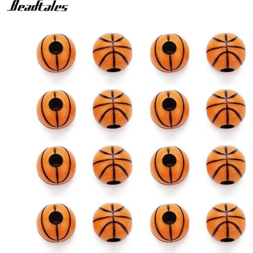 Beadtales 50pcs/lot 11mm Acrylic Beads Round Big Hole Sport Basketball Charm Beads For Bracelet Necklace Diy Jewelry Making