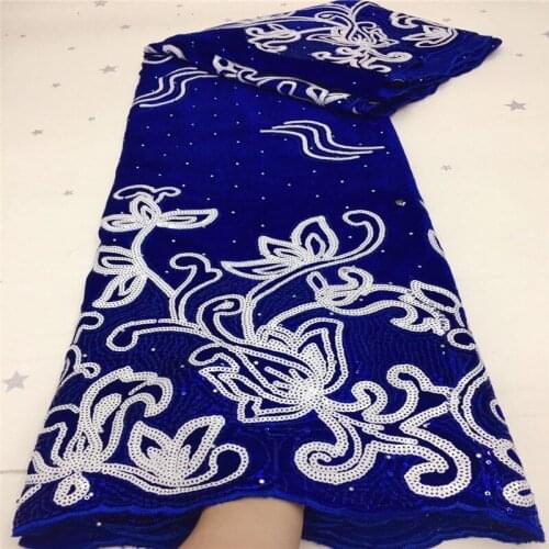 D Flowers Latest sequins African Cord Lace Fabrics High Quality Royal Blue Nigerian Lace Fabric For Wedding African Lace Fabric
