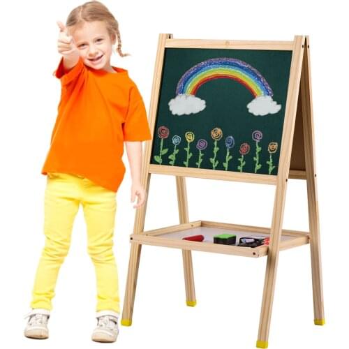 Wooden Chalkboard & Dry Erase Board Standing Easel Art Easel Magnetic Double-Sidedwith Storage Shelf and Accessories