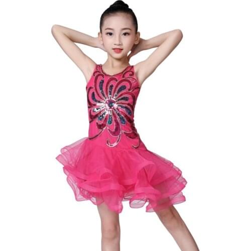 Childrens Dance Dress Sequins Mesh Fluffy Childrens Costumes Latin Performance Dance Skirt Kids Artistic Gymnastics Body Suit