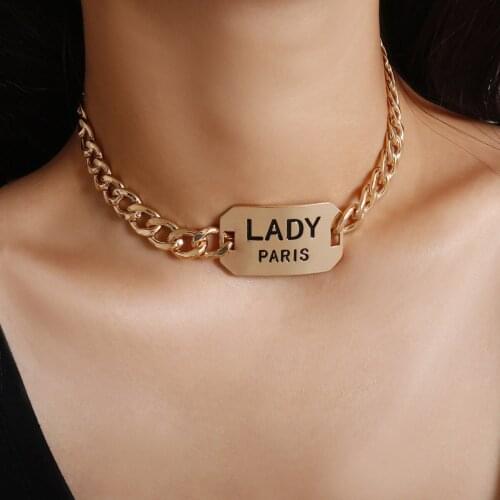 European and American jewelry with simple letter square brand necklace punk thick chain geometric hip hop necklace for female