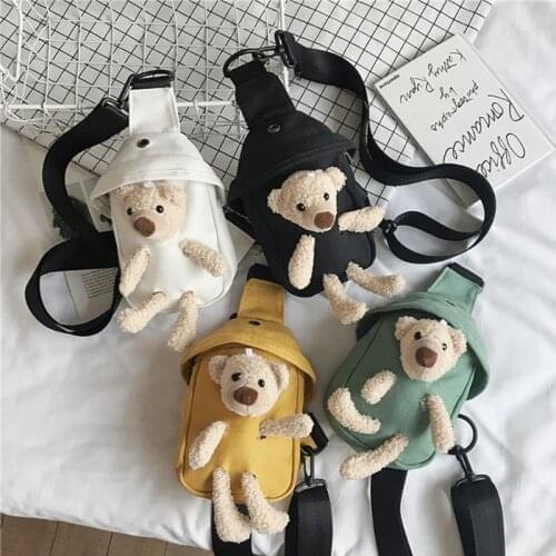 Cute Bear Canvas Wild Chest Bag Trendy All-match Messenger Women Casual Daily Wear Waist Bag Cartoon Fashion Personality