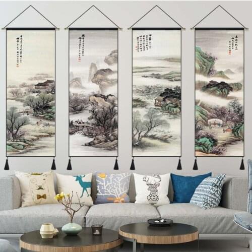 Chinese Ink Landscape Painting Printed Poster Canvas Scroll Painting Gift Home Living Room Wall Art Decor Wall Hanging