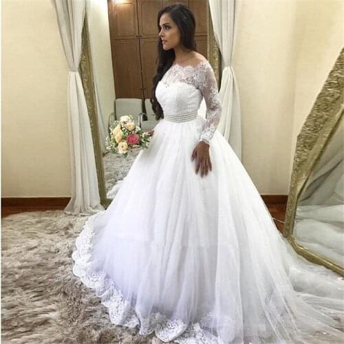 Long Sleeves Lace Appliques Ball Gown Wedding Dresses Bridal Gowns 2021 Modest Long Custom Online Robe De Mariee