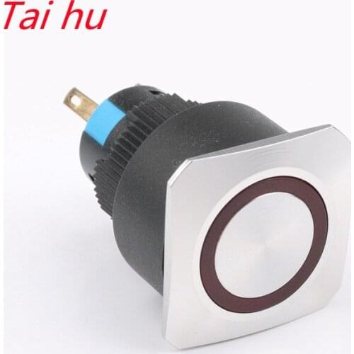 16/22mm Metal brass Push Button Switch flat Square illumination ring Latching 1NO 1NC Car press button black pin terminal