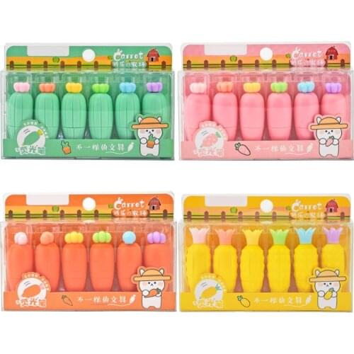 Mini6 Pcs Cartoon Fruit Style Highlighter Paint Pen 3mm Broad Chisel Tip for Kid