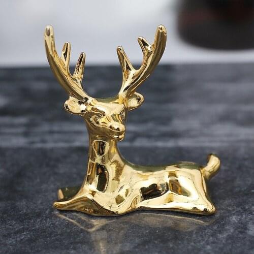 Nordic Style Mini Light Luxury Imitation Copper Elk Ornaments Resin Deer Sculpture Vintage Elk Antlers for Hanging Jewelry Deskt