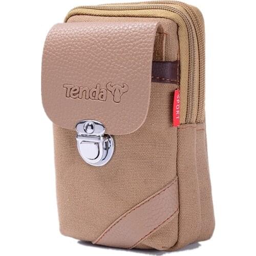Spot Multifunction Verticle Wear Leather Belt Canvas Mobile Phone Waist Bag Male Mortise Lock Middle-Aged Change Key Bag