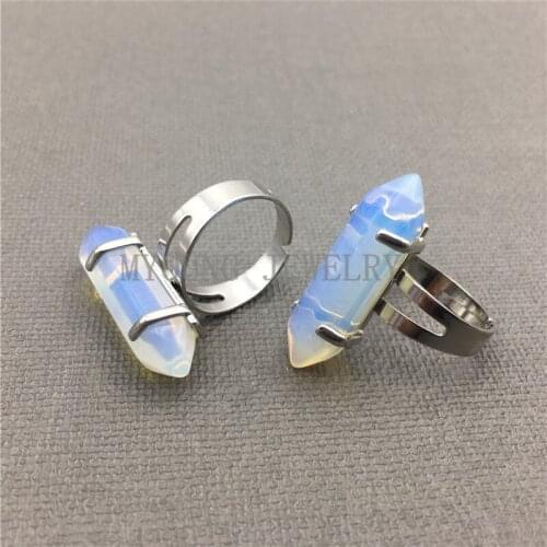 MY0526 Healing Stone Opal Point Silver Plated Wrapped Ring for women