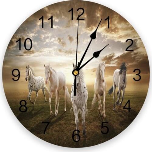 Prairie White Horse Clouds Wall Clocks Home Decoration Silent Round Wall Watches for Home Living Room Kitchen Wall Decor