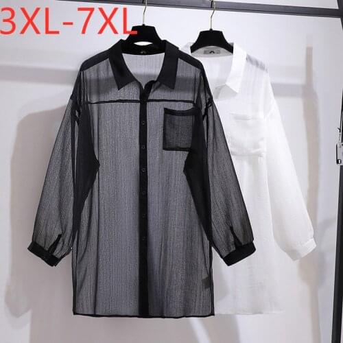 New 2021 Ladies Summer Plus Size Tops For Women Large Blouse Long Sleeve Loose Casual Thin Sunscreen Long Shirt 4XL 5XL 6XL 7XL
