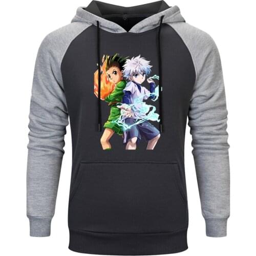 HUNTERXHUNTER Print Raglan Hoody For Mens Long Sleeve K-pop Outwear Pullovers Leisure Tops Clothing Comfortable Supoleron Hombre
