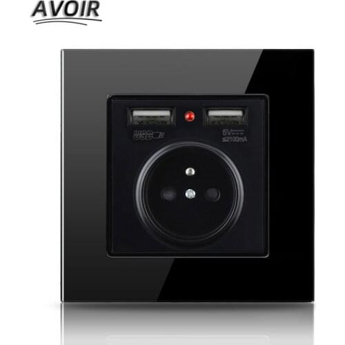 Avoir Light Switch Home Button Switch ON/OFF 1 2 3 4 Gang 1 2 Way EU FR Plug Wall Socket Glass Panel Electrical Outlet