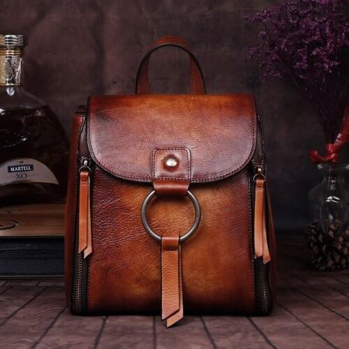 Real Cowhide Women Backpack Daypack Knapsack Girls Travel Bags Style Retro Design Female High Quality Genuine Leather Rucksack
