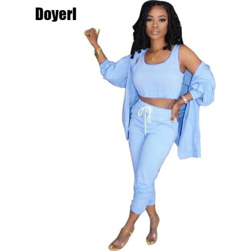 Streetwear 3 Piece Set Women Outfits Sets Autumn Long Sleeve Jacket Coat Crop Top and Pants Matching Sets Fall Clothes for Women