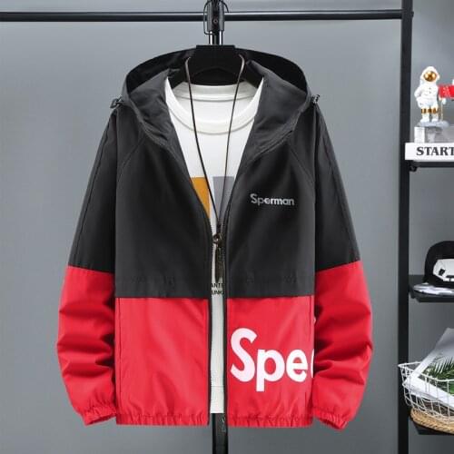 Men New Fashion Hooded Spliced Jacket Male Hot Sale Sport Outerwear Casual Streetwear Men Harajuku Windbreaker Autumn Coat