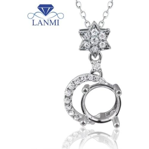 Fine Jewelry 7x7mm Round Mountings Settings Pendants With Natural Diamond In Solid 18K White Gold