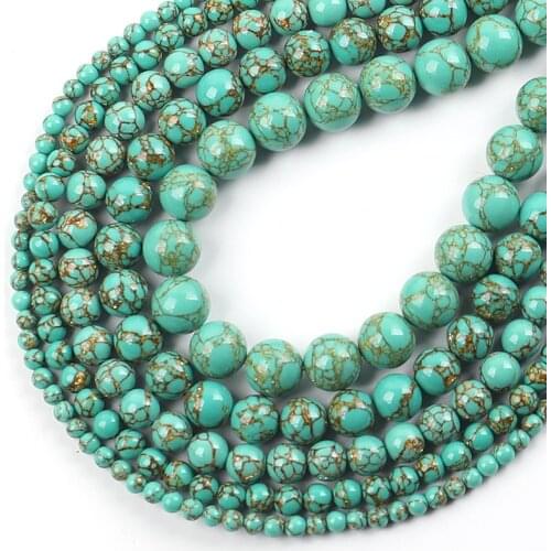 Green Howlite Spun Gold Loose Stone Round Beads For Jewelry Making DIY Bracelet 15'' strand 4/6/8/10/12mm