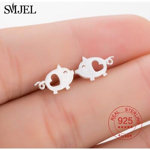 SMJEL Simple Creative Zodiac Lamb Pig Earrings For Women Exquisite Lovely Silvery Heat Animal Ear Studs Grils 2019 New Earings