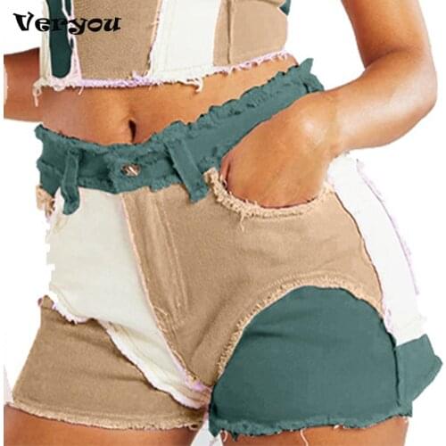 Womens Fashion Stitching Super Short Hot Pants With Feather Whiskers Jeans Shorts Women Biker Shorts Dropshipping Plus Size XXL