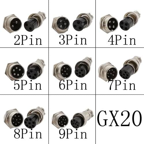 1Pair GX20 2/3/4/5/6/7/8/9 Pin Male + Female Circular Aviation Socket Plug Electrical Connections Wire Panel Connector
