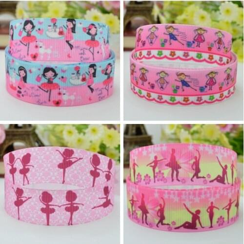 10 Yards 22mm 7/8" Ballet girl pink Girls Cute cartoon Printed grosgrain ribbon hair bow DIY hair accessories retail B0929