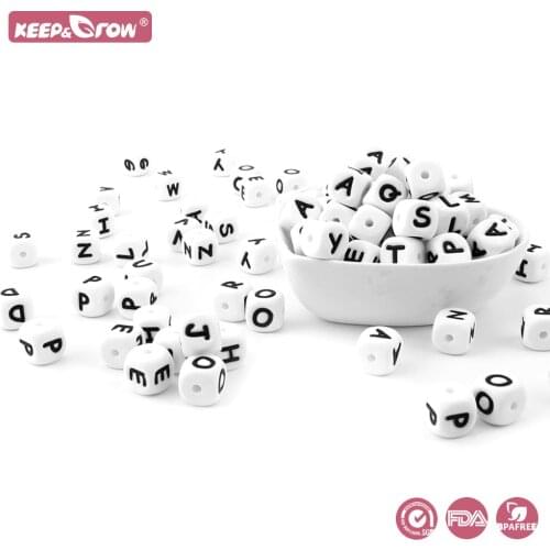 Keep&Grow 100Pcs 12MM Silicone Letter Beads BPA Free Baby Teethers English Alphabet Letters Food Grade Baby Teething Beads