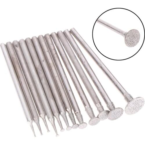 2.3 Shank Diamond Grinding Burr Needle Point Engraving Carving Polishing Glass Jade Stone Drill Bit Rotary Tool 12pcs/Set