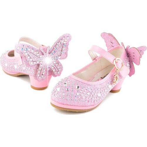 2020 childrens crystal shoes high heels Spring Autumn Girls Princess shoes leather shoes rhinestone shiny performance shoe