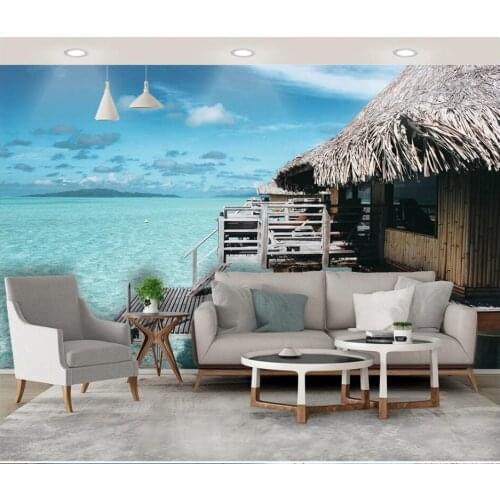 Custom photo 3d wallpaper Romantic sea view thatched cottage on the sea home decor 3d wall murals wallpaper for walls 3 d