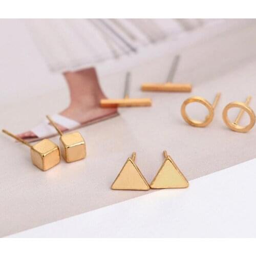 4 Pairs Simple Style Ear Studs Square Triangle Round Stud Earrings Ear Rings For Girls 2021 Fashion All-Match Geometric Earrings