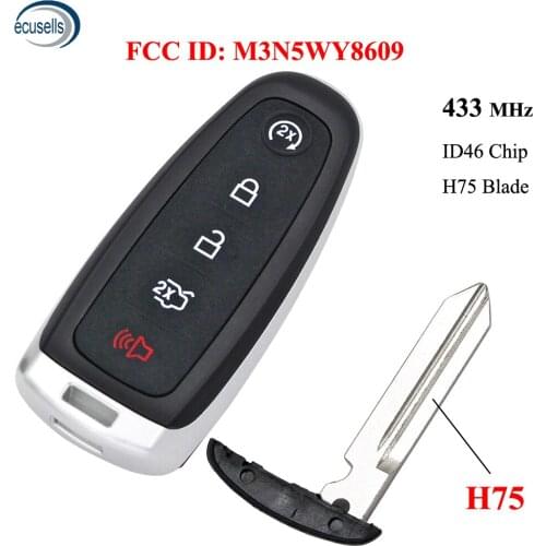 5 Buttons 433 MHz ID46 Chip Remote Start Smart Prox Key Fob Transmitter for Ford FCC: M3N5WY8609 with H75 Small Key