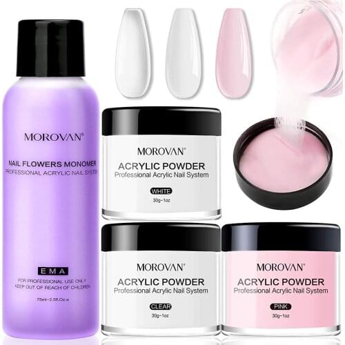 75g Professional Liquid Monomer and Acrylic Powder for Nail Extension Carving - with Pink White Clear Colors Acrylic Nail Kit