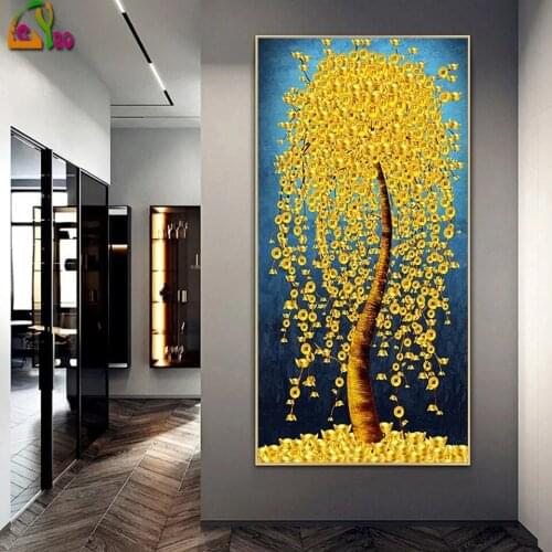 5d diy diamond painting Abstract Golden Leaves and Money Tree full square round drill embroidery landscape mosaic Home Decor
