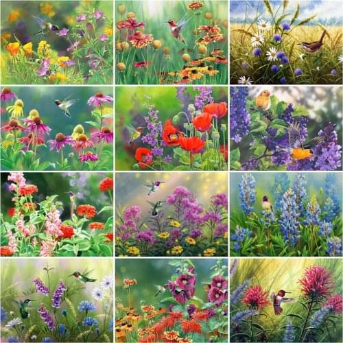HUACAN Full Square/Round Diamond Painting Landscape Diamond Embroidery Flowers Mosaic Bird Cross Stitch Wall Stickers