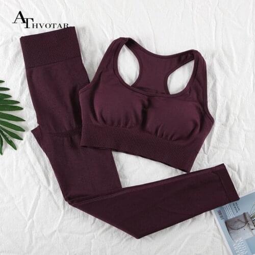 ATHVOTAR Yoga Fitness Outdoors Workout Women Suit Sport Gym Running Crop Top Tummy Control Women Sets Yoga Gym Women Sportwear