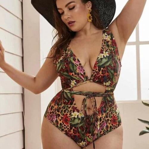 Large Women Bikini Swimsuit Sexy Monokini Print Floral Backless With Chest Pad Plus Size