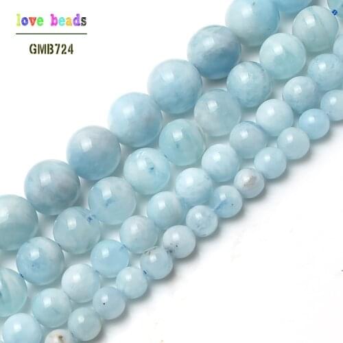 Natural gem beads genuine aquamarina round stone beads for jewelry making 15inches/strand 6/8/10/12mm pick size