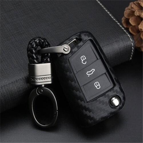 Peacekey carbon Car Key Case Cover For VW Golf 7 GTI MK7 Octavi A7 Seat Leon Ibiza Flip Remote Key Wallet Keychain Free Shipping